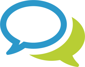 a graphic image of green and blue speech bubbles